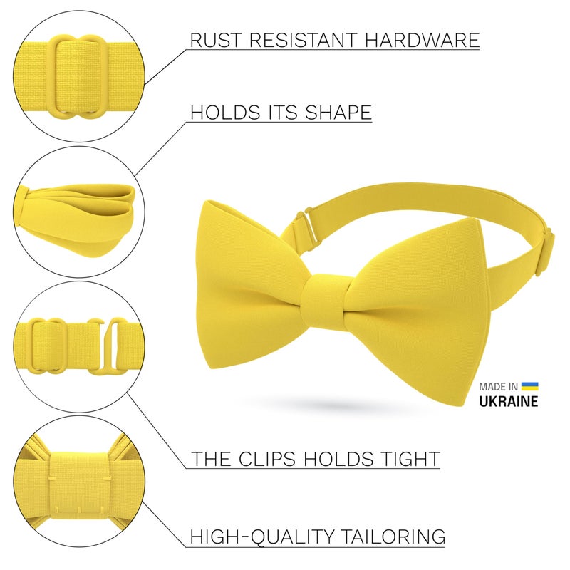 Bow Tie House Men's Classic Pre-Tied Bow Tie Formal Solid Tuxedo (Large, Yellow) - Image 2